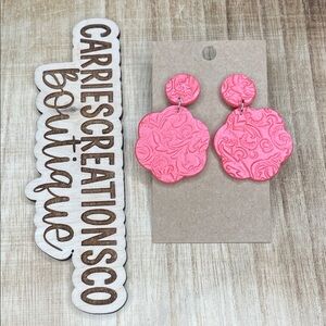 Pink Floral Textured Dangle Earrings